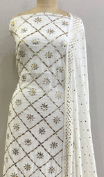 将图像加载到图库查看器中， Women&#39;s Lakhnavi Handcrafted Pure Silk Georgette Chikankari Kurta And Dupatta Set - HONC0222238
