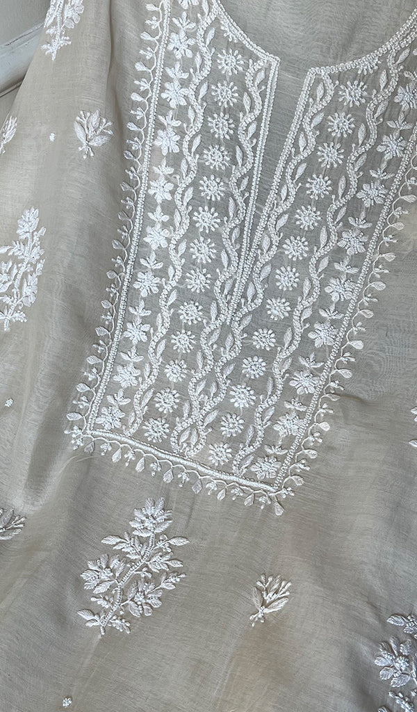 Women's Lakhnavi Handcrafted Mul Chanderi Chikankari Full Suit Material - HONC0279289