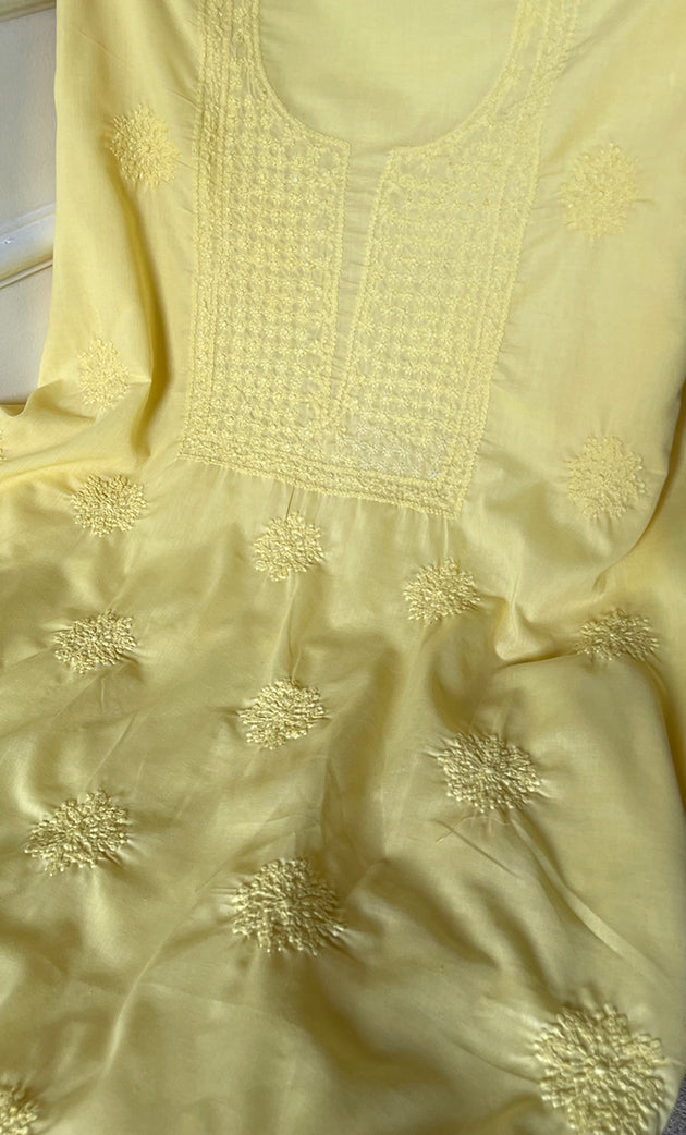 Women's Lakhnavi Handcrafted Unstitched Cotton Chikankari Suit Material - HONC082476