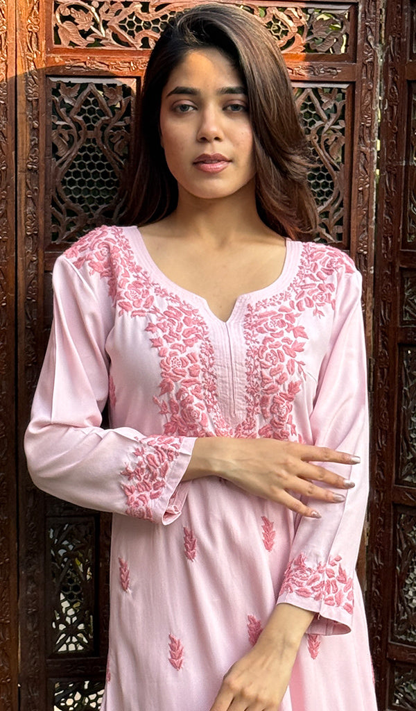 Women's Lucknowi Handcrafted Modal Cotton Chikankari Kurti - HONC0232108