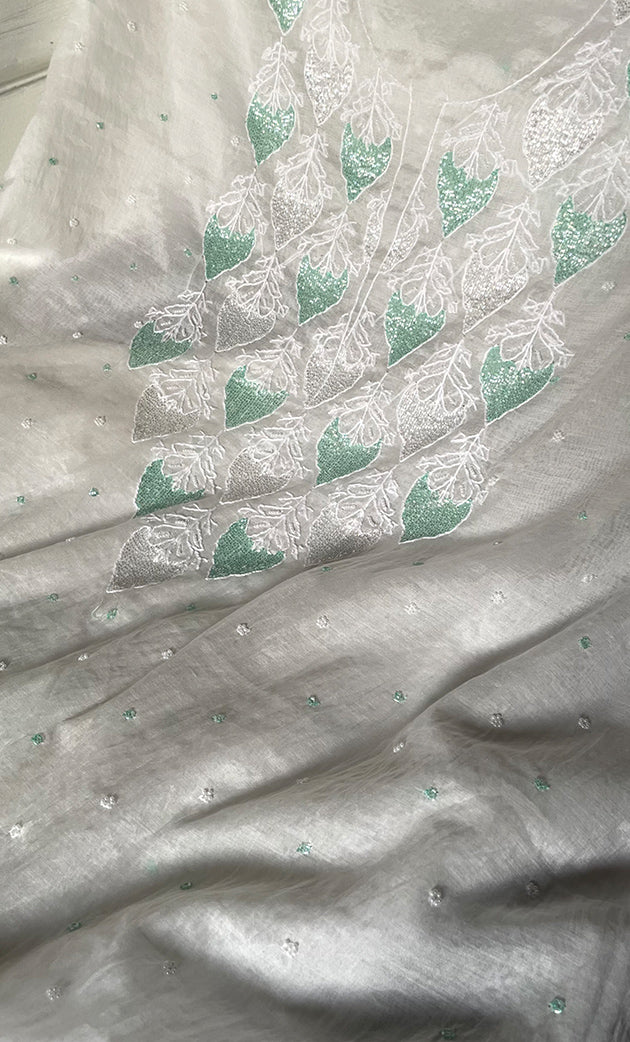 Amisha Women's Lakhnavi Handcrafted Mul Chanderi Unstitched Kurta And Dupatta Set - HONC0319466