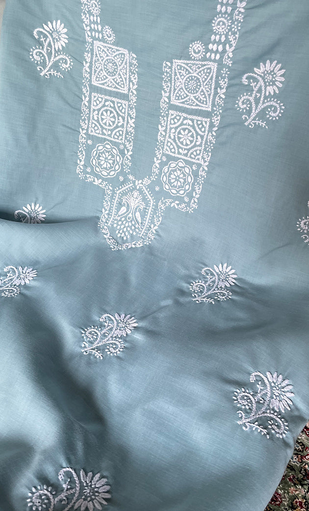 Women's Lakhnavi Handcrafted Unstitched Cotton Chikankari Suit Material - HONC03170170