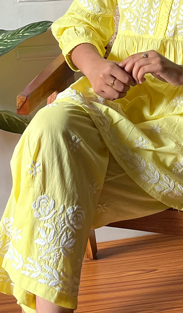 Women's Lakhnavi Handcrafted Cotton Chikankari Kurta And Palazzo Set - HONC0290429