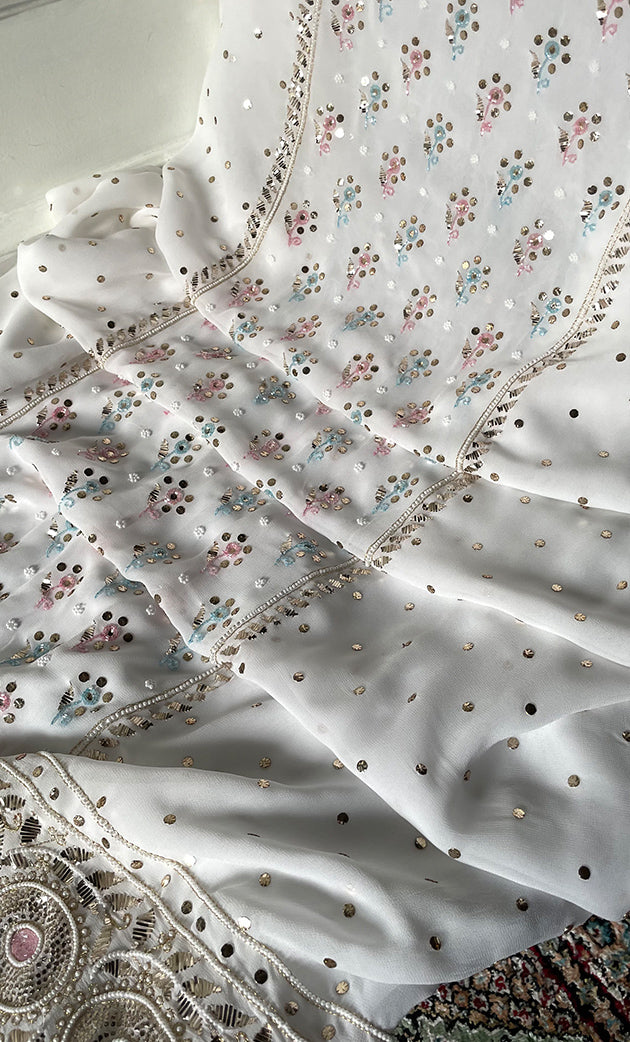 Women's Lucknowi Handcrafted Viscose Georgette Semi - Stitched Chikankari Kurta and Dupatta Set- HONC0328908