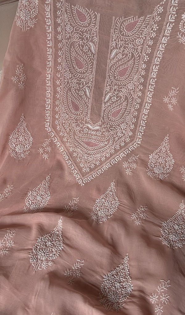 Women's Lakhnavi Handcrafted Pure Cotton Unstitched Kurta And Dupatta Set - HONC0185416