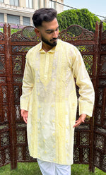 Load image into Gallery viewer, Men&#39;s Lucknowi Handcrafted Cotton Chikankari Kurta - HONC0315400
