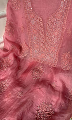 Load image into Gallery viewer, Women&#39;s Lakhnavi Handcrafted Pure Organza Chikankari Unstitched Kurta And Dupatta Set- HONC0294428

