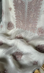 Load image into Gallery viewer, Women&#39;s Lakhnavi Handcrafted Pure Organza Chikankari Unstitched Kurta And Dupatta Set- HONC0305184
