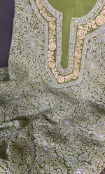 Load image into Gallery viewer, Women&#39;s Lakhnavi Handcrafted Unstitched Faux-Georgette Chikankari Suit Material - HONC0263407
