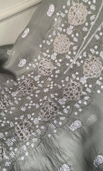 Load image into Gallery viewer, Mainaaj Women's Lakhnavi Handcrafted Pure Organza Chikankari Unstitched Kurta And Dupatta Set- HONC0256615