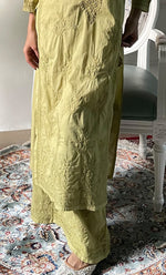 Load image into Gallery viewer, Women's Lakhnavi Handcrafted Chanderi Silk Chikankari Top And Pant Set - HONC0320578