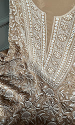 Load image into Gallery viewer, Women&#39;s Lakhnavi Handcrafted Pure Silk Georgette Chikankari Kurta And Dupatta Set - HONC0291000
