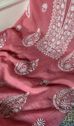 Load image into Gallery viewer, Women's Lakhnavi Handcrafted Mul Chanderi Unstitched Chikankari Full Suit Material - HONC0338252