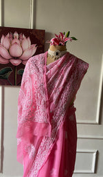 将图像加载到图库查看器中， Samaira Women's Lucknowi Handcrafted Faux-Georgette Chikankari Saree - HONC0348736