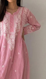 Load image into Gallery viewer, Fariah Women's Lucknowi Handcrafted Mul Chanderi Chikankari Kurti - HONC0846498