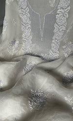 Load image into Gallery viewer, Women&#39;s Lakhnavi Handcrafted Pure Organza Chikankari Unstitched Kurta And Dupatta Set- HONC0305196
