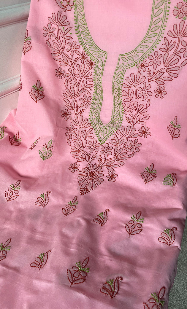 Women's Lakhnavi Handcrafted Unstitched Cotton Chikankari Suit Material - HONC0316590