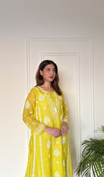 Ira Women's Lucknowi Handcrafted Mul Chanderi Stitched Chikankari Kurta And Plazzo Set .
