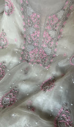 Load image into Gallery viewer, Women&#39;s Lakhnavi Handcrafted Pure Organza Chikankari Unstitched Kurta And Dupatta Set- HONC0283112
