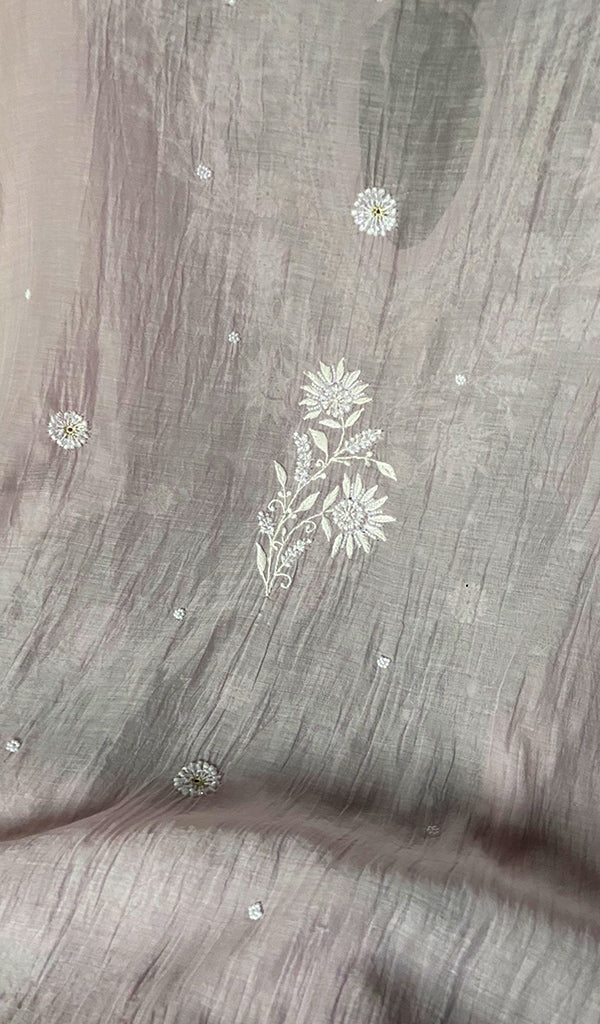 Rabia Women's Lucknowi Handcrafted Mul Chanderi Chikankari Kaftan - HONC0259173