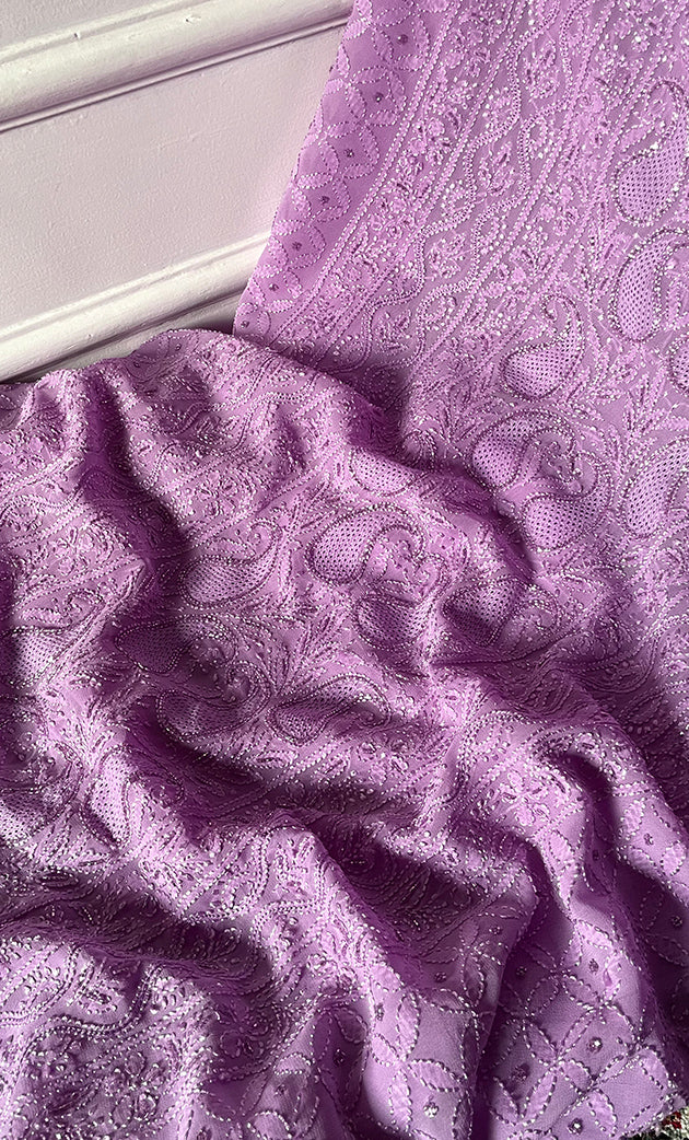 Women's Lakhnavi Handcrafted Viscose Georgette Chikankari Full Suit Material - HONC0299906