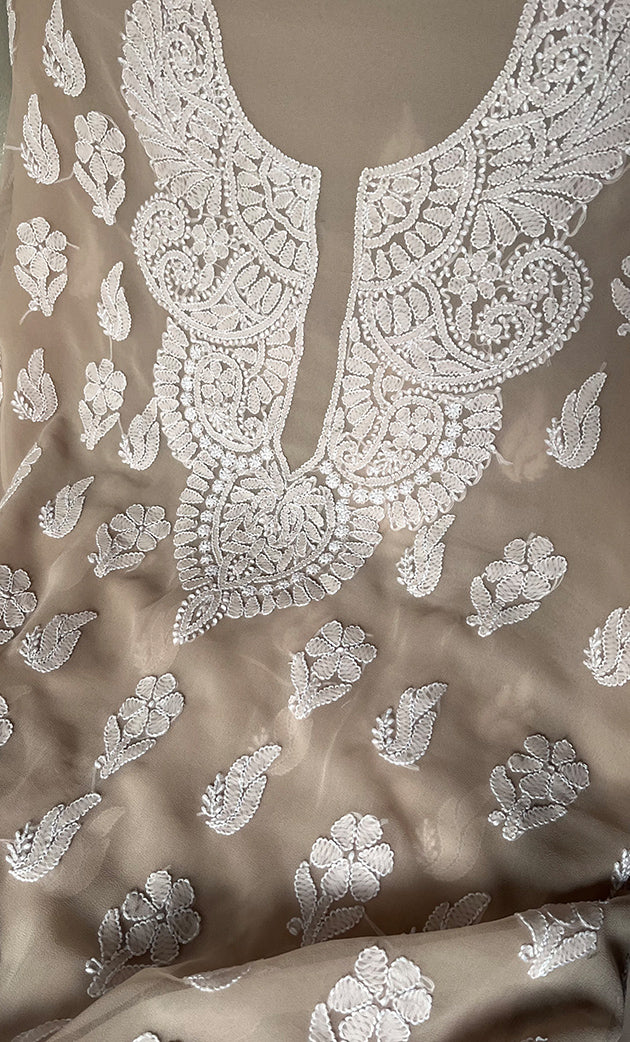 Laila Women's Lucknowi Handcrafted Faux-Georgette Unstitched  Chikankari Suit Material - HONC0330381