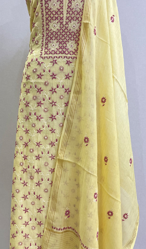 Women's Lakhnavi Handcrafted Maheshwari  Mul Chanderi Kurta And Dupatta Set - HONC0172456