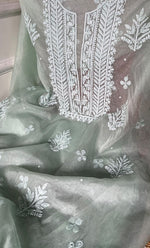 Load image into Gallery viewer, Women&#39;s Lakhnavi Handcrafted Organza Chikankari Unstitched Full Suit Material - HONC0287040
