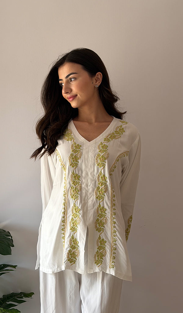 Women's Lakhnavi Handcrafted Cotton Chikankari Kurti And Plazzo Set - HONC0376727