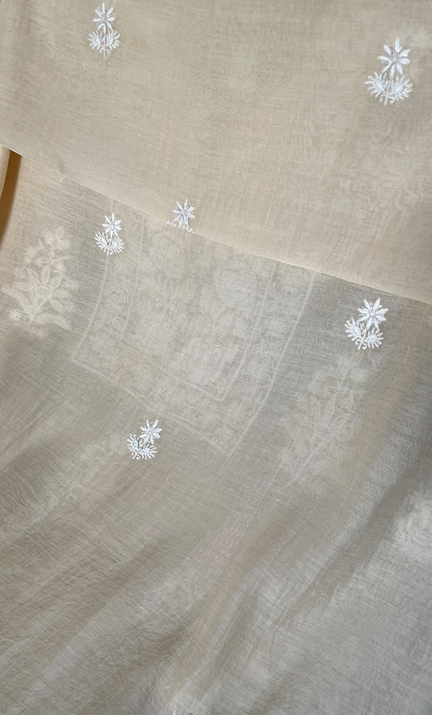 Women's Lakhnavi Handcrafted Unstitched Mul Chanderi Kurta And Dupatta Set - HONC0299222