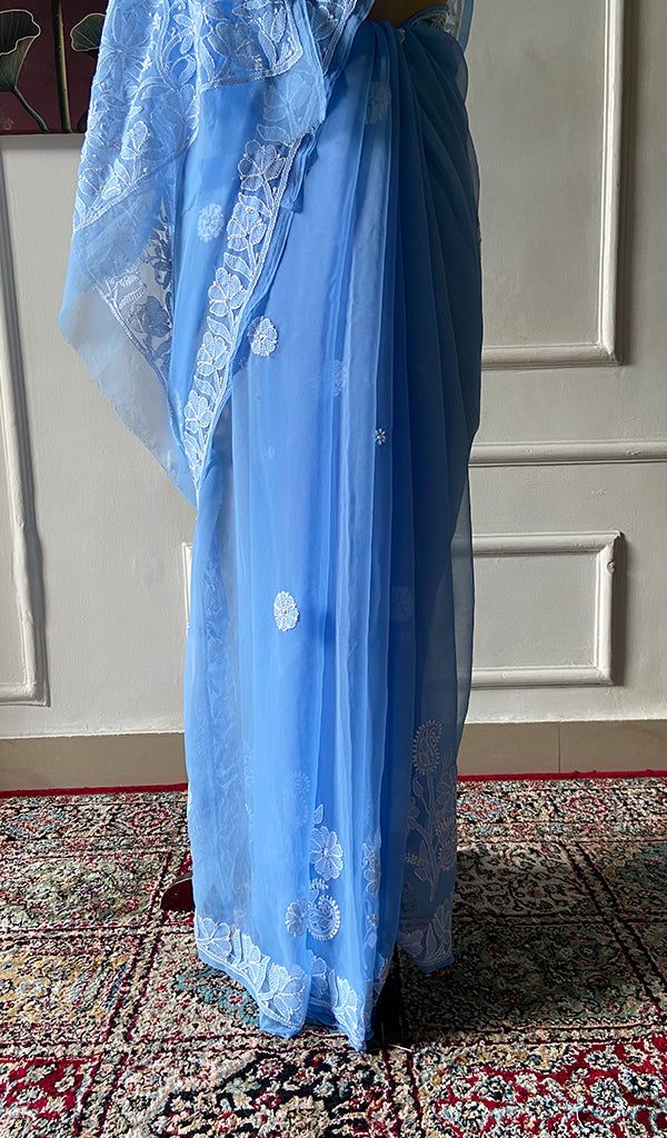 Women's Lucknowi Handcrafted Faux-Georgette Chikankari Saree - HONC0348737