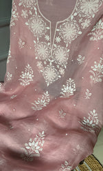 Load image into Gallery viewer, Women&#39;s Lakhnavi Handcrafted Pure Organza Chikankari Unstitched Kurta And Dupatta Set- HONC0305193
