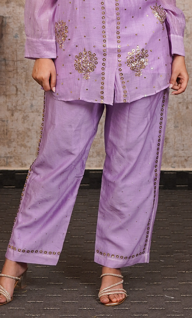 Women's Lucknowi Handcrafted Mul Chanderi Stitched Chikankari Kurta And Plazzo Set- HONC0318570