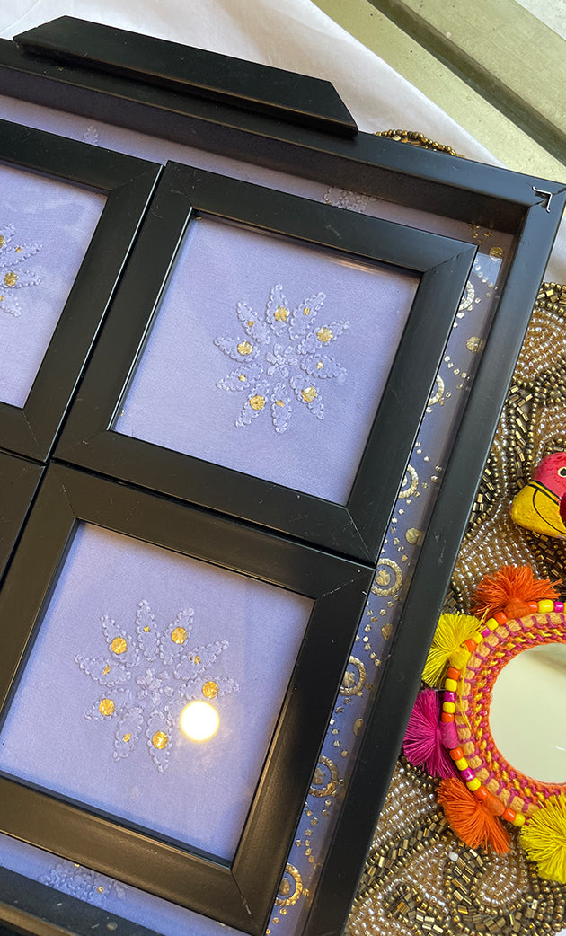 Chikankari Tray with Four Coasters - HONC0295533