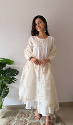 将图像加载到图库查看器中， Women's Lucknowi Handcrafted Pure Organza Silk Chikankari Dupatta - HONC0380139