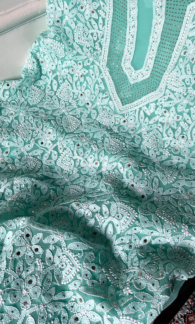 Women's Lucknowi Handcrafted Faux-Georgette Chikankari Suit Material - HONC0263368