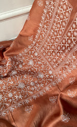 将图像加载到图库查看器中， Women's Lucknowi Handcrafted Chanderi Silk Unstitched Chikankari Full Suit Material - HONC0253703