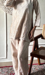 Load image into Gallery viewer, Imara Women's Lakhnavi Handcrafted Chanderi Silk Chikankari Top And Pant Set - HONC0340437