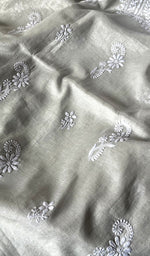 Load image into Gallery viewer, Women&#39;s Lucknowi Handcrafted Tissue Chanderi Chikankari Kurta And Dupatta Set - HONC0223407
