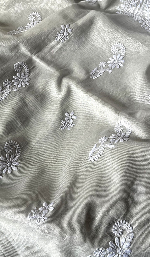 Women's Lucknowi Handcrafted Tissue Chanderi Chikankari Kurta And Dupatta Set - HONC0223407