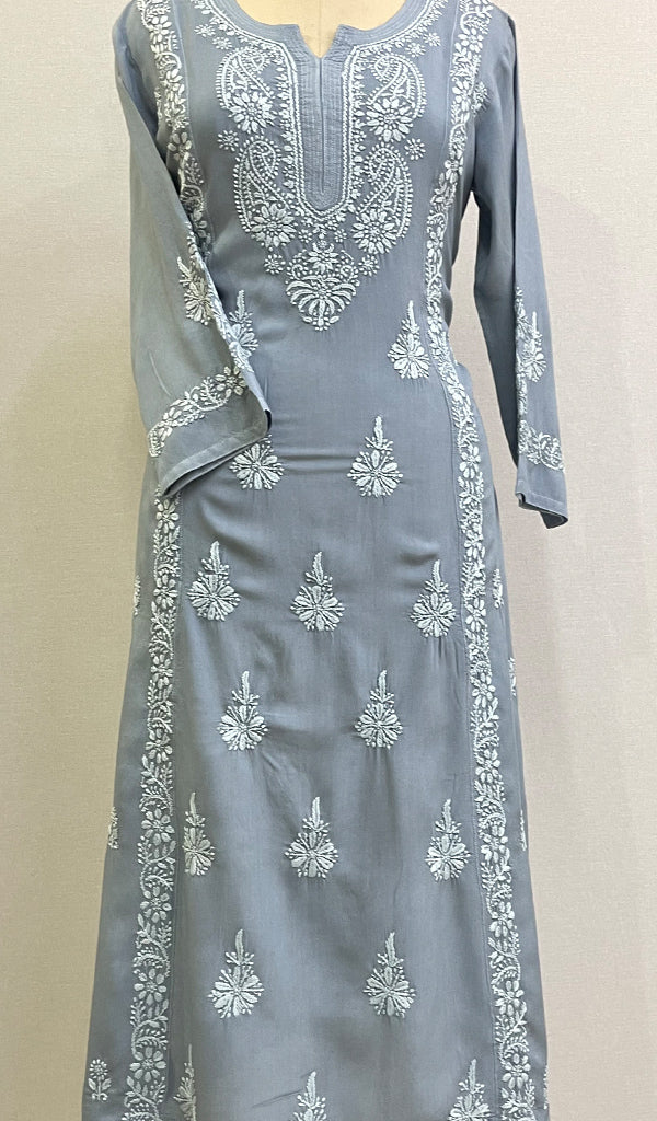 Rusdha Women's Lucknowi Handcrafted Modal Cotton Chikankari Kurti - HONC0213705