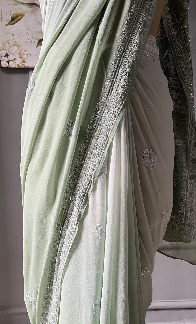 Women's Lakhnavi Handcrafted Pure Silk Georgette Chikankari - HONC0287581