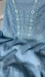 Load image into Gallery viewer, Women&#39;s Lakhnavi Handcrafted Mul Chanderi Chikankari Full Suit Material - HONC02271173
