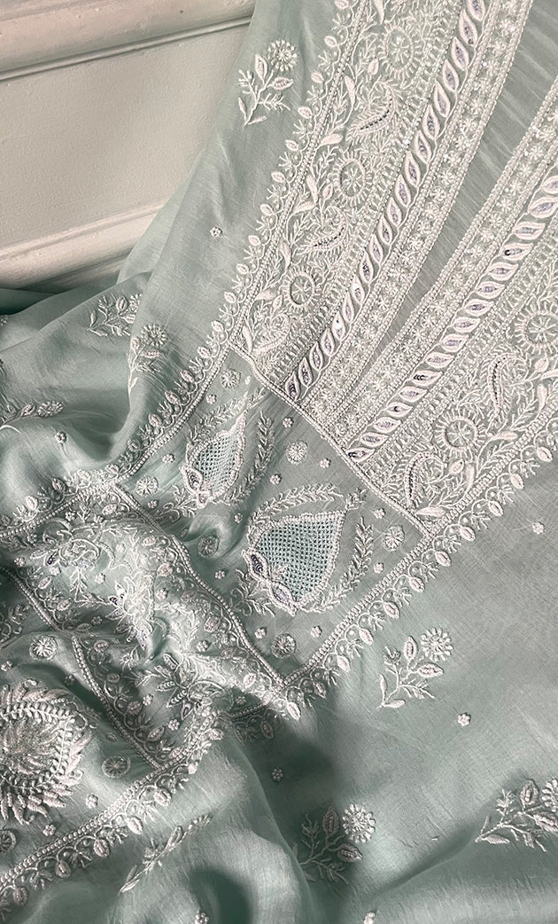 Women's Lakhnavi Handcrafted Unstitchd Mul Chanderi Kurta And Dupatta Set - HONC0329031