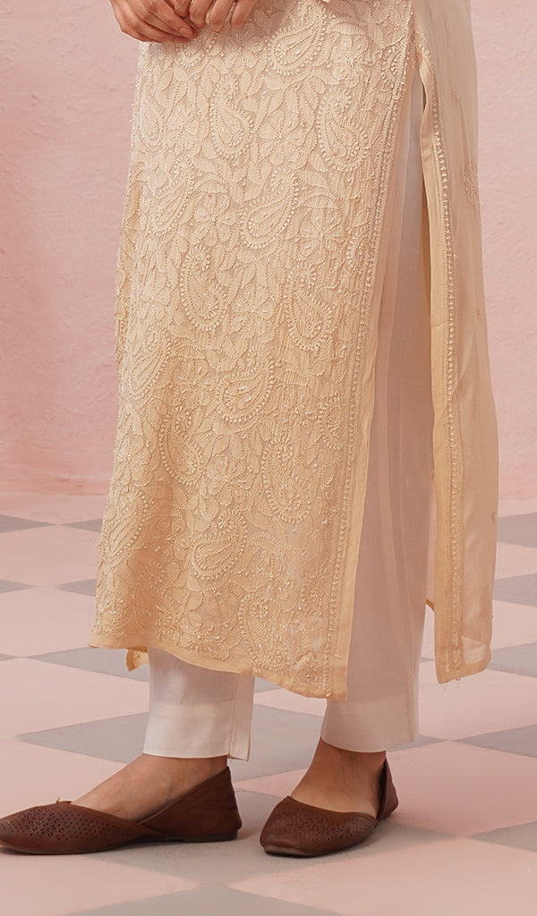 Fareeha Women's Lakhnavi Handcrafted Viscose Georgette Chikankari Kurti - HONC0452169