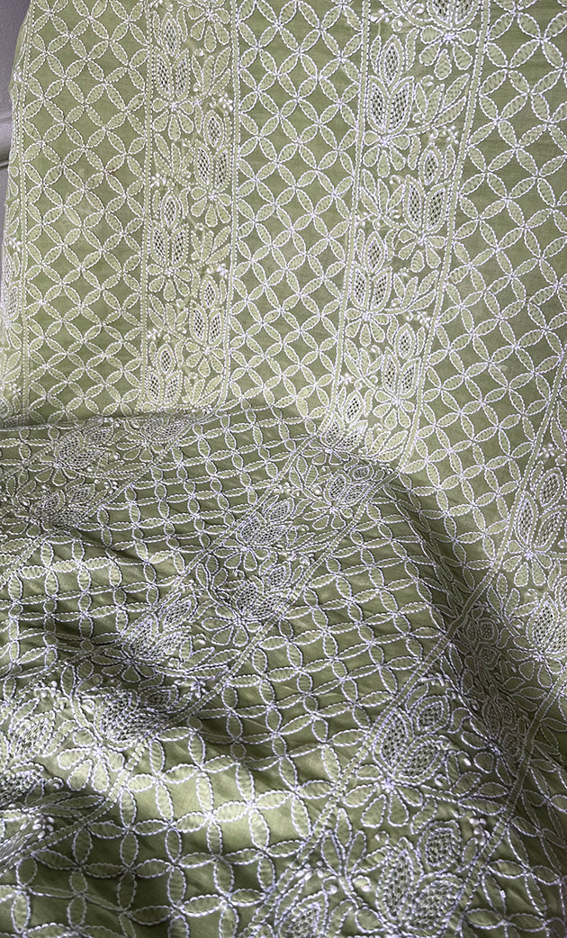 Women's Lakhnavi Handcrafted Cotton Chikankari Unstitched Kurti Fabric - HONC0298530