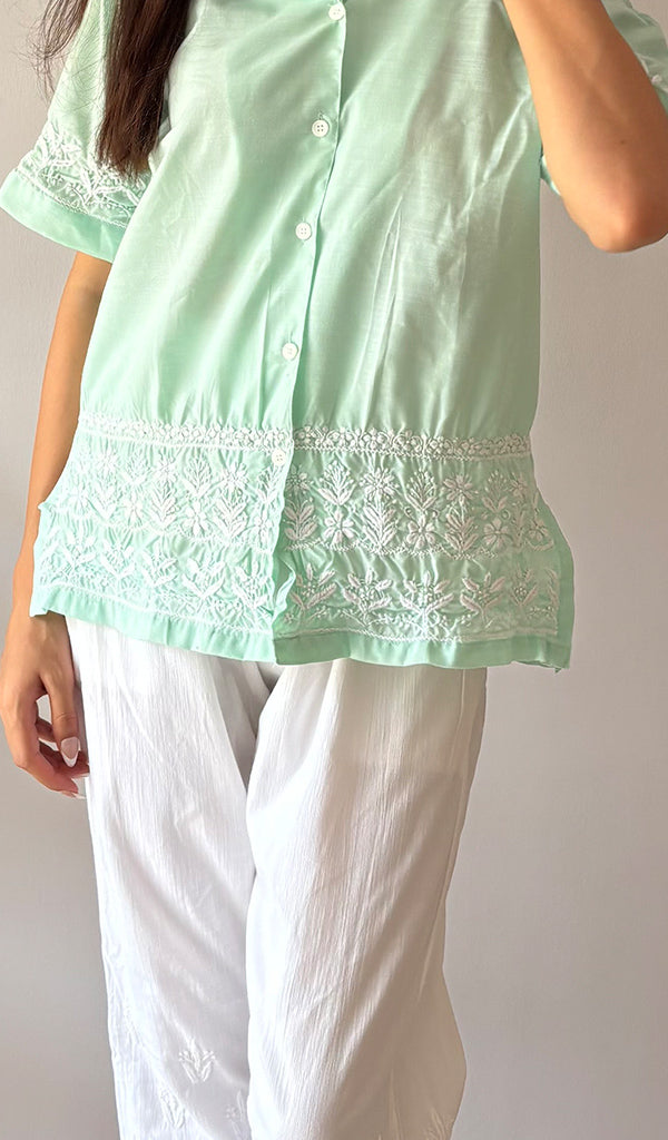 Women's Lakhnavi Handcrafted Cotton Chikankari Top - HONC0354116