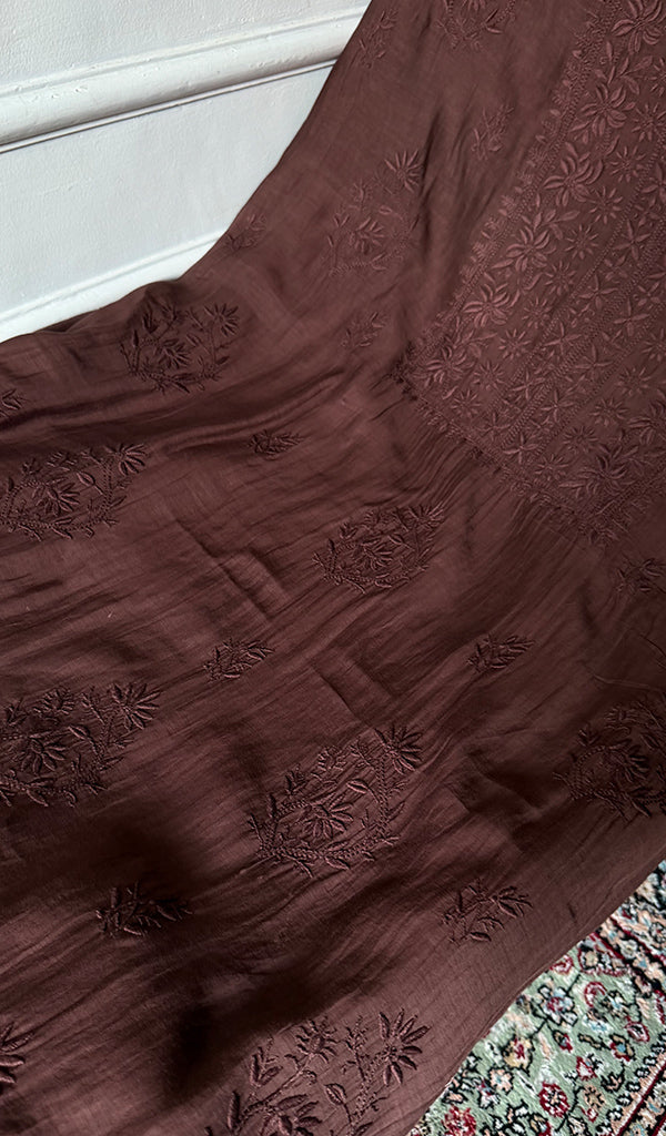 Women's Lakhnavi Handcrafted Mul Chanderi Unstitched Chikankari Full Suit - HONC0374166