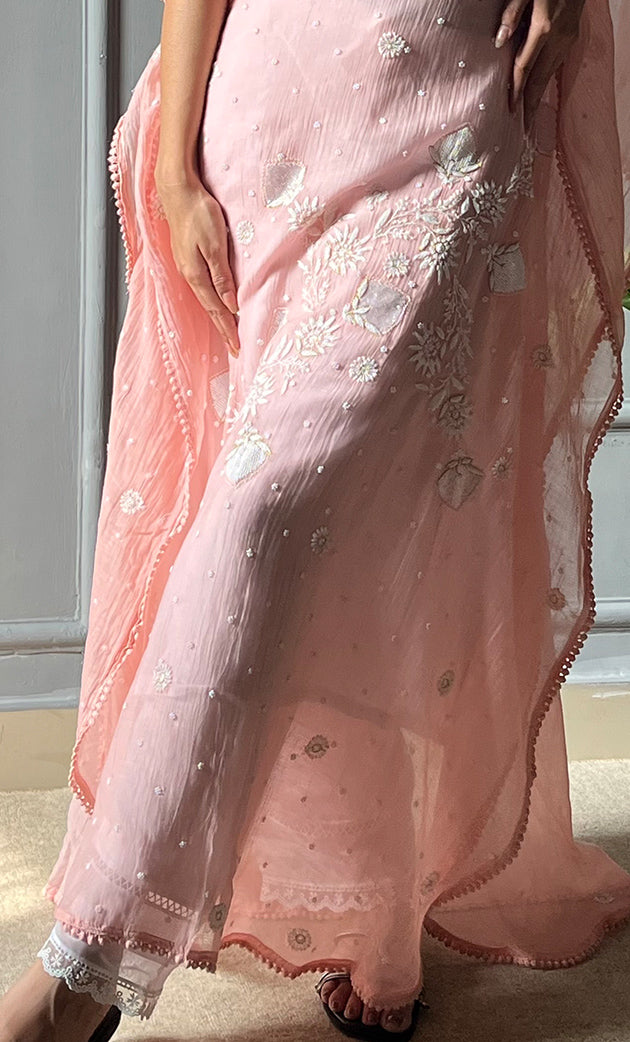 Rabia Women's Lucknowi Handcrafted Mul chanderi  Chikankari Kaftan - HONC0305457