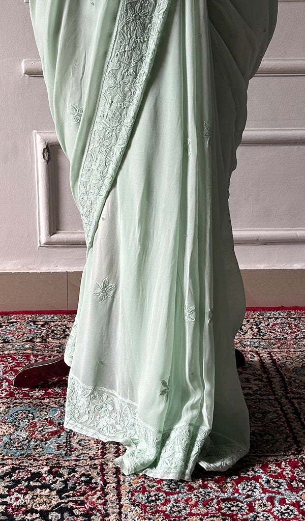 Women's Lakhnavi Handcrafted Viscose Georgette Chikankari Saree - HONC0337526